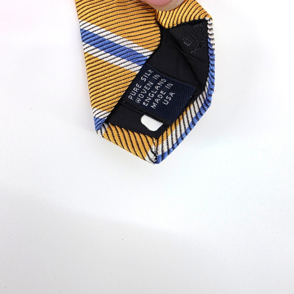 Brooks‎ Brothers Mens Makers Tie Silk Gold Blue White Repp Stripe Made in USA - Picture 5 of 6